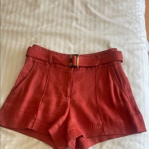 Veronica Beard Red High-Waist Belted Shorts